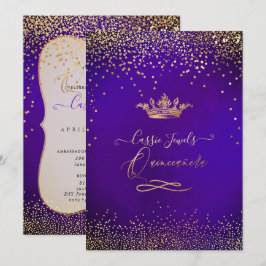 Quinceanera Princess Imitats Gold Confetti Violet Einladung