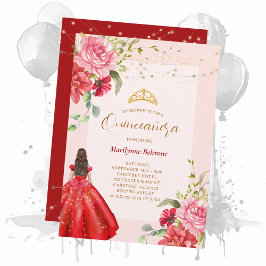 Quinceañera Princess Red Floral Einladung