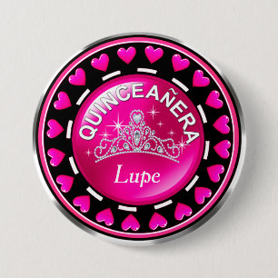 Quinceanera Princess Tiara Liebe Herz Pink Button