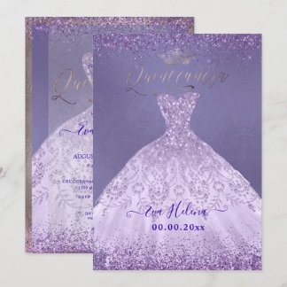 Quinceañera, Prinzessin Dusty Lila Glitzer Gown Einladung