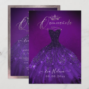 Quinceañera, Prinzessin Funkelkleid Aubergine Einladung