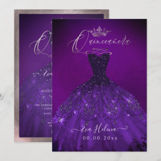 Quinceañera, Prinzessin Sparkle Gown Eggplant Einladung