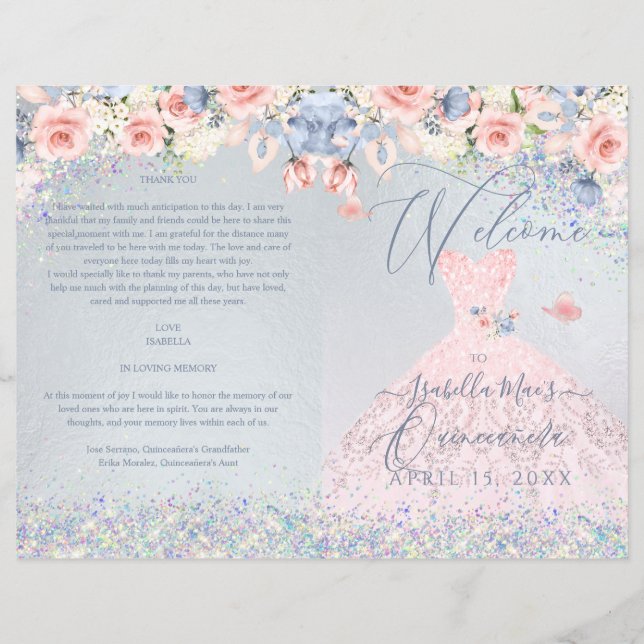 Quinceanera Programm Blush Pink Glitzer Gown (Vorderseite)
