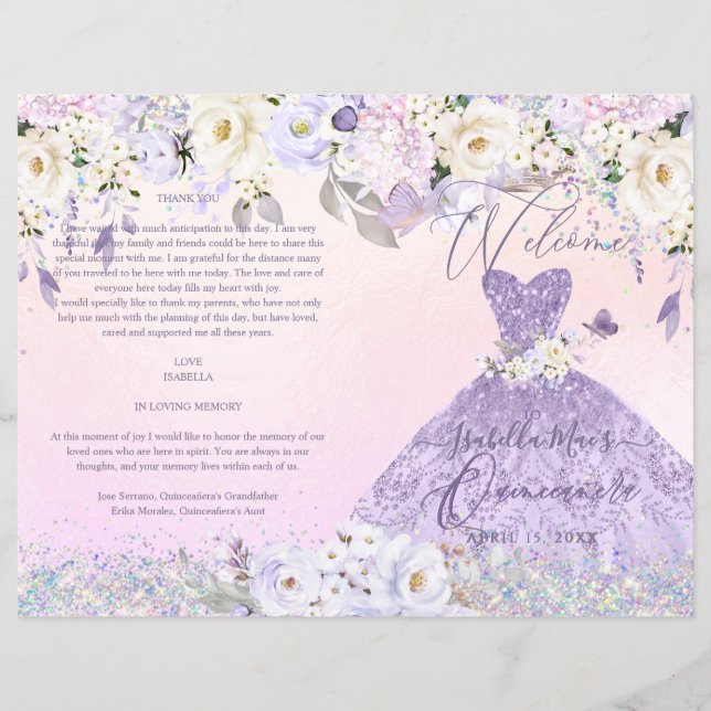 Quinceanera Programm H2 Dusty Lilac Lila Gown (Vorderseite)