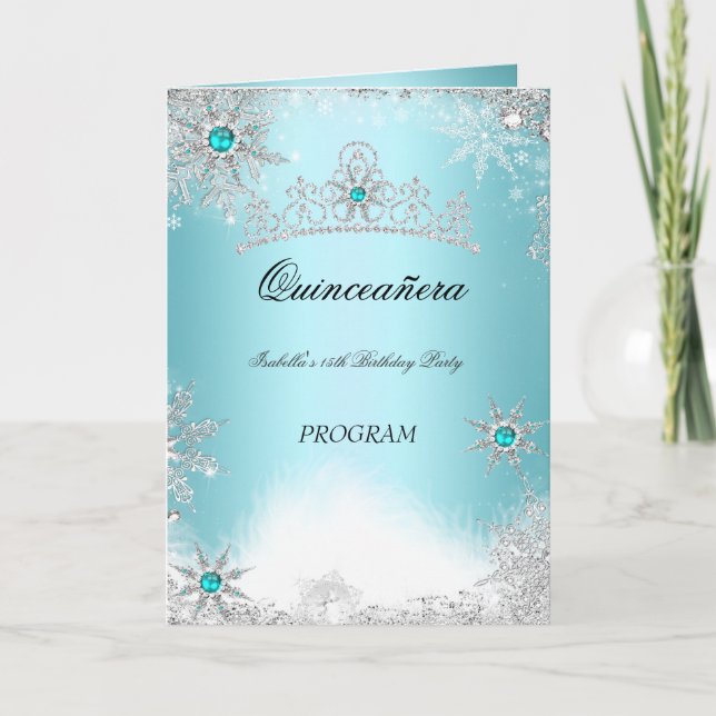 Quinceanera-Programm Türkis Aquablau Kobaltblau Programm (Vorderseite)
