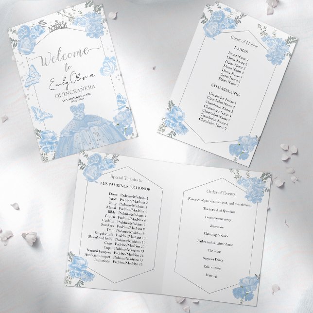 Quinceanera Programme Dusty Blue Dress Butterfly (Von Creator hochgeladen)