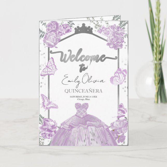 Quinceanera Programme Lavender Dress Floral Silver (Vorderseite)