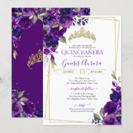Quinceañera Purple Aquarelle Florale Invitation