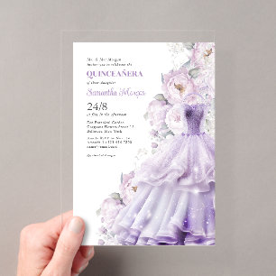 Quinceanera Purple Blumen Formal Ball Dress Acryleinladungen