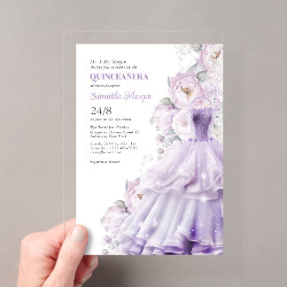 Quinceanera Purple Blumen Formal Ball Dress Acryleinladungen