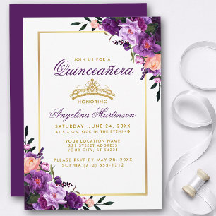 Quinceanera Purple Floral Gold Invitation P