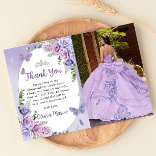 Quinceañera Purple Floral Tiara Carte de remerciem