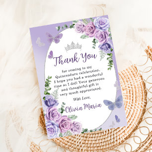 Quinceañera Purple Floral Tiara Carte de remerciem