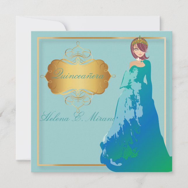 Quinceañera/Quince años princess/aquamarin Einladung (Vorderseite)