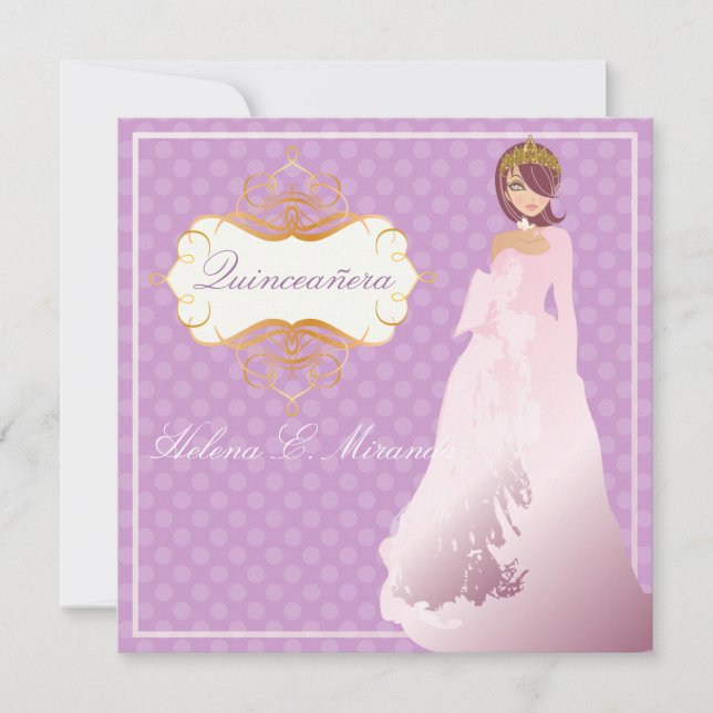 Quinceañera/Quince años princess/dicker Hintergrun Einladung (Vorderseite)