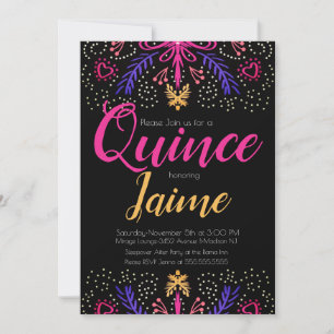 Quinceanera Quince Lustige Gepunktete Florale Rosa Einladung