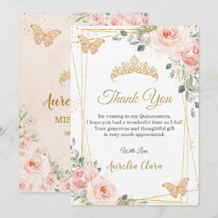 Quinceañera Quince Rosenrot Florale Schmetterlinge Dankeskarte