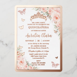 Quinceañera Quince Sweet 16 Blush Rose Gold Folieneinladung