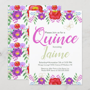 Quinceanera Quince Wasserfarbe Floral Rosa Weiß Einladung
