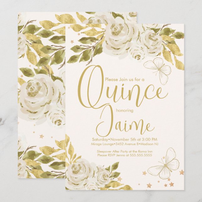 Quinceanera Quince Wasserfarbe Schmetterlinge Elfe Einladung (Vorne/Hinten)