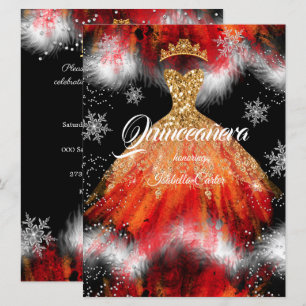 Quinceanera Red Orange Ice Schneeflocke Feuerkleid Einladung