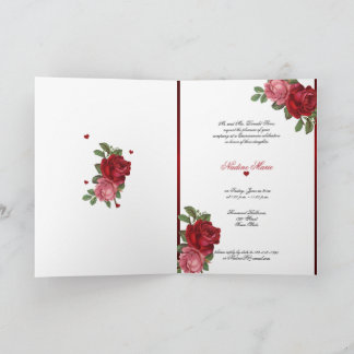 Quinceanera Red Pink Roses Red Satin Einladung