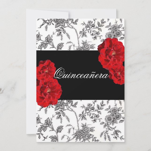 Quinceanera, Red Roses Invitation / Sweet sixteen, (Devant)
