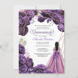 Quinceañera Regal Royal Lila & Rose Gold & Gown Einladung