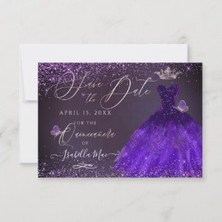 Quinceanera Rett Date Butterfly Ultra Violet Gown Einladung