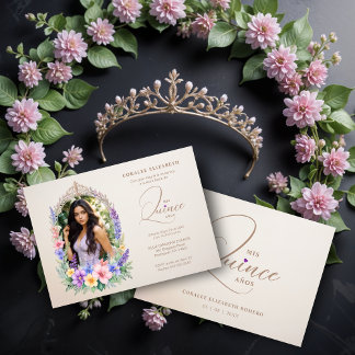 Quinceañera Romantic Glam Floral Ornate Arch Einladung
