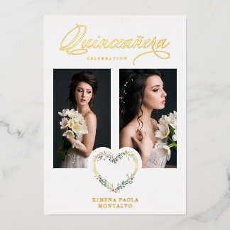 Quinceañera Romantic Pink Shades Real Gold Floral Folieneinladung