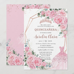 Quinceanera Rosa Blumen Prinzessinnen Kleid Roségo Einladung