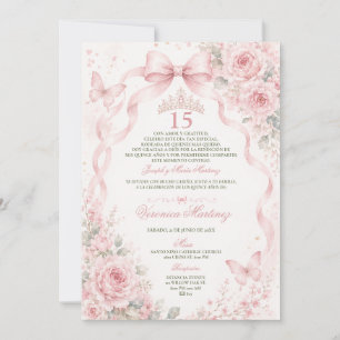 Quinceañera Rosa Blumenkrone 15 Jahre Prinzessin T Einladung
