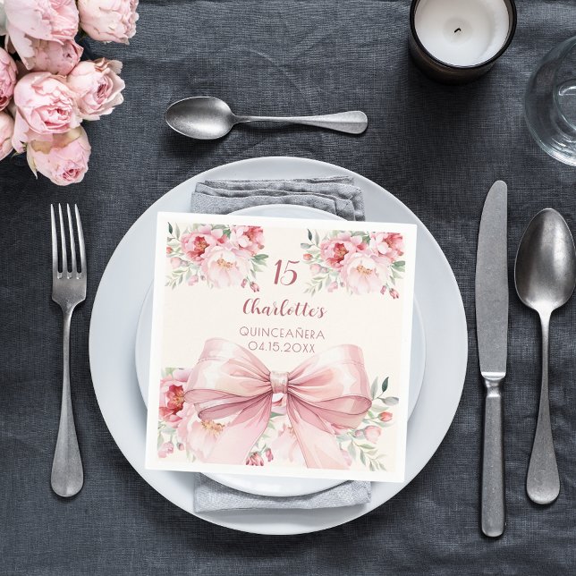 Quinceanera Rosa Bugcreme Blüten Rose Serviette (Von Creator hochgeladen)