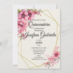 Quinceañera rosa floral Einladung
