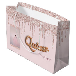 Quinceanera Rosa Glitzer Foto Rose Gold Große Geschenktüte
