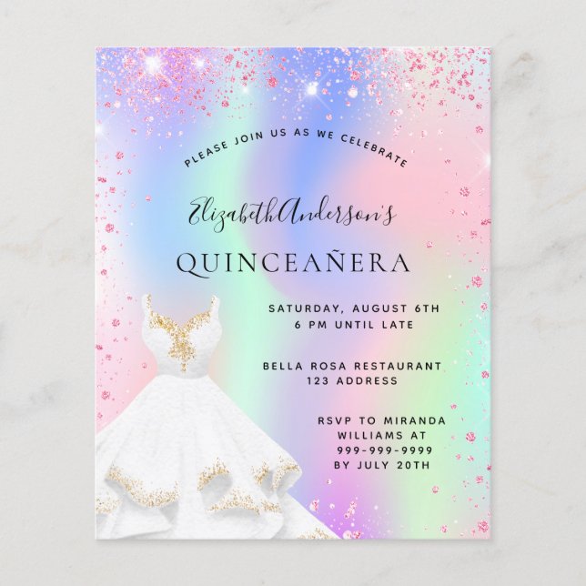 Quinceanera rosa holografische Kleidung Einladung Flyer (Vorne)