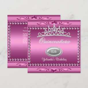 Quinceanera Rosa Juwel Tiara Perle 15. Geburtstag Einladung
