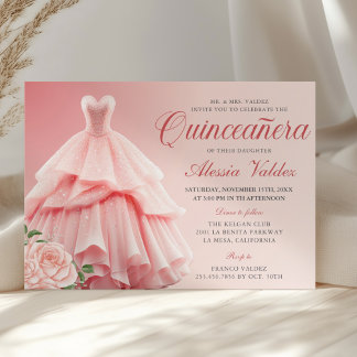 Quinceanera Rosa Kleid Silver Floral Einladung