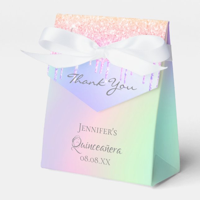 Quinceanera rosa lila holografischen Dank Geschenkschachtel (Vorderseite)