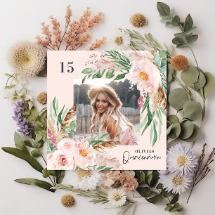 Quinceañera rosa mädchenhaftes Foto Pampas elegant Einladung