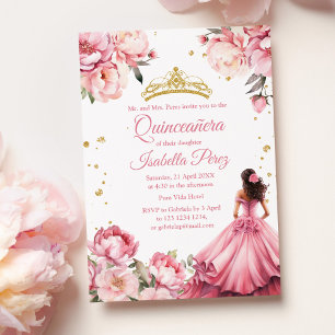Quinceanera Rosa Prinzessinnen Kleid Tiara Einladung