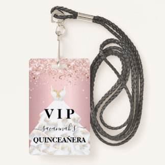 Quinceanera Rosa Rosa Glitzer Staub Name Vip Ausweis