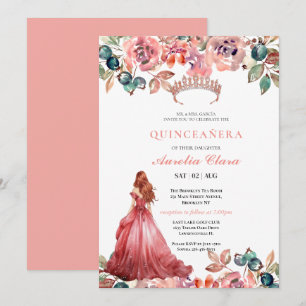 Quinceañera-Rosa-Rosen-Blumen-Schmetterlings-Diade Einladung