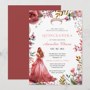 Quinceañera-Rosa-Rosen-Blumen-Schmetterlings-Diade Einladung