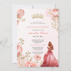 Quinceañera-Rosa-Rosen-Blumen-Schmetterlings-Diade Einladung