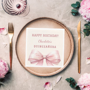 Quinceanera rosa Schleife elfenbein Lunch Serviette