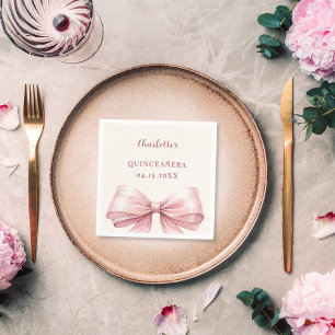 Quinceanera rosa Schleife elfenbein Serviette