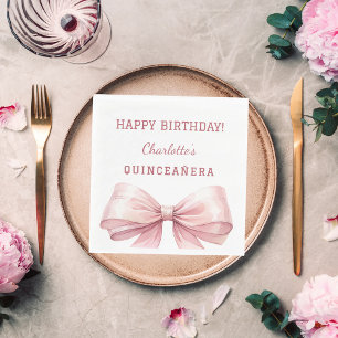 Quinceanera rosa Schleife weiße Lunchparty Serviette