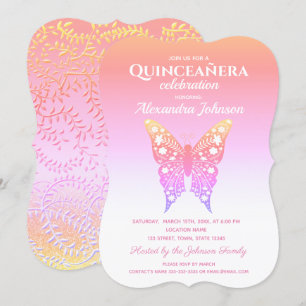 Quinceanera Rosa Schmetterling 15. Geburtstag Einladung